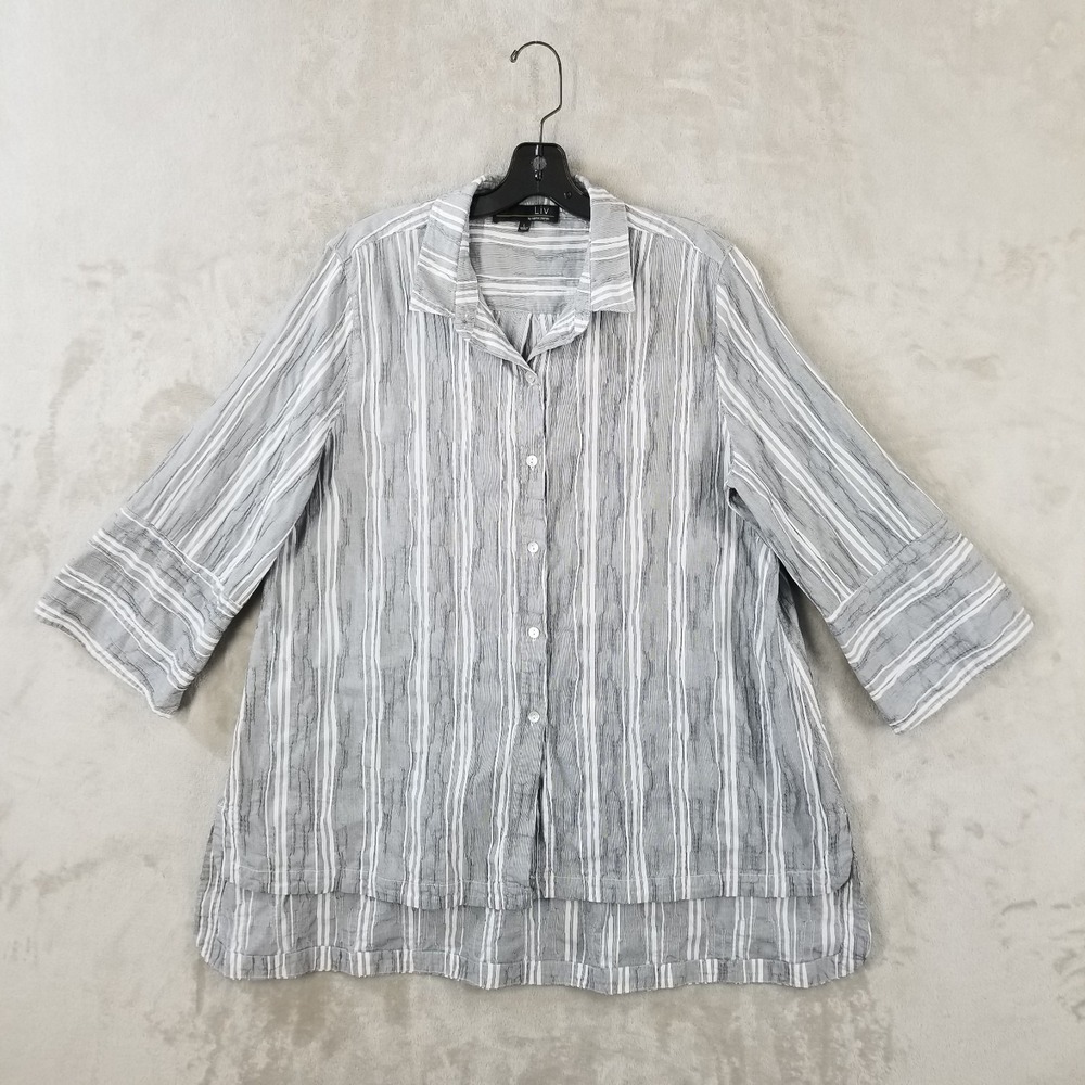 Liv by Habitat Tunic Women L Striped Cotton Relaxed Button Front Textured Top